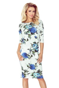 Rochie sportivă - ECRU + flori mari colorate BLEUMARIN