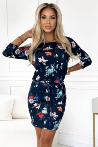Rochie sportivă - FLORI COLORATE pe fond albastru marin