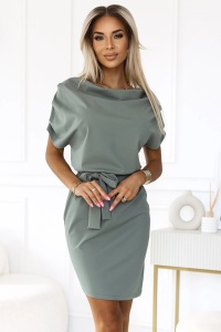 ROXI rochie cu fusta si curea asimetrica - culoare maslinie