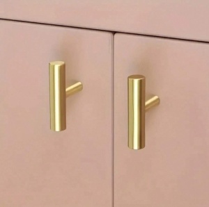 Set 2x maner dulap din otel inoxidabil, stil T modern, pentru sertare si usi, auriu - Img 2