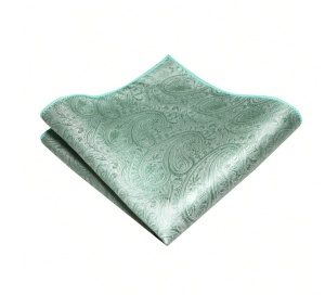 Set cravata barbati 5 piese, model abstract, satin tip matase, cu ac de cravata argintiu, batista, butoni si ac rever, ideal cadou, business si evenimente elegante, culoarea verde deschis - Img 3