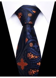 Set cravata pentru barbati, cravata albastra cu model floral, batista de buzunar si butoni manseta