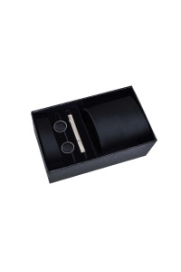 Set pentru barbati, include cravata, batista de buzunar, butoni, clema de cravata in design clasic, culoarea negru, The Casius.® - Img 2