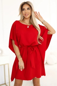 SOFIA Rochie fluture cu cravată în talie - roșie