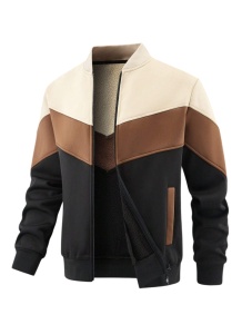 Bluza pentru barbati cu fermoar in trei culori, culoarea crem maro
