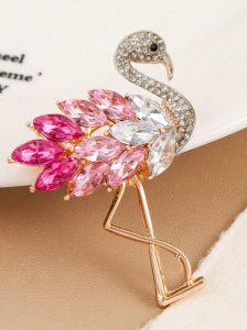 Brosă Flamingo cu strasuri, The Casius, roz și auriu, 5.7 cm - Img 3