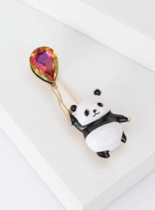 Brosa model Panda cu balon, 4.7 x 1.9 cm, culoarea alb si negru - Img 3