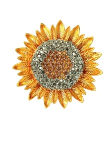 Brosa vintage emailata, model Floarea-soarelui, 3.8 x 3.8 cm