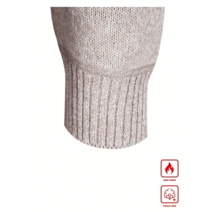 Cardigan pentru barbati captusita cu fermoar cu insertie de material raiat pe umeri, culoarea bej maro - Img 3
