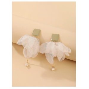 Cercei model picatura cu material textil, model Flower, culoarea verde - Img 2