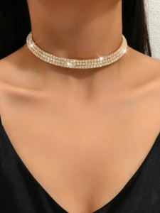 Choker fix cu strasuri, auriu, diametru 40-45 cm