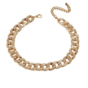 Choker tip colier gros cu strasuri pentru femei, model la baza gatului, culoarea auriu