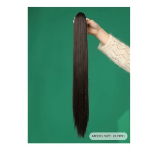 Coada de par extensie Ponytail, par drept, 60 cm, culoarea saten inchis - Img 4
