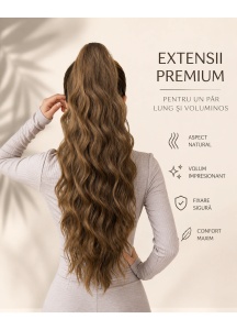 Coada de par extensie ponytail, par ondulat, cu sistem de prindere tip cleste, 61 cm, culoarea maro - Img 6