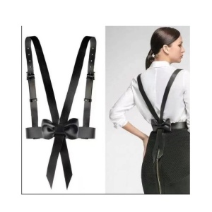 Curea ham vestimentar cu catarama patrata, funda accesoriu la spate (latime 3 cm, lungime 118 cm, lungime curea 108 cm), culoarea negru