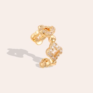 Ear cuff placat cu aur, 15 mm, model trifoi cu zirconiu - Img 2
