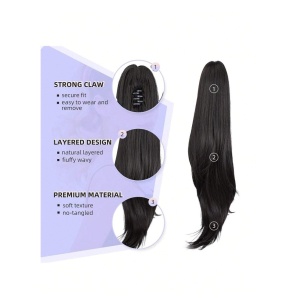 Extensie de par model coada de cal, prindere cleste, lungime 60 cm, culoarea negru - Img 4