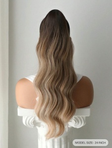 Extensie tip coada de par ondulat, lungime 65 cm, culoarea ombre blond inchis - Img 3