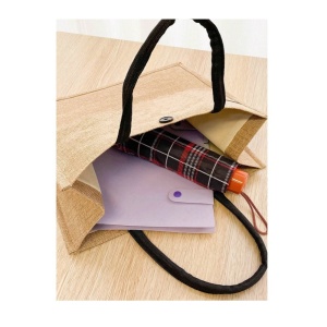 Geanta tote din material de in cu portofel, model Nails Tech, 30 x 34 x 17.5 cm, culoarea bej, culoarea bej - Img 5