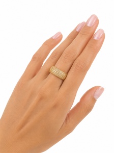 Inel dama placat cu aur 18K, 5 randuri de zirconiu cubic, model elegant