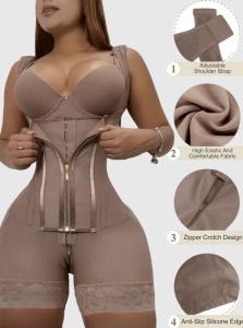 Lenjerie modelatoare tip faja columbiana, confera fermitate, cu capse si fermoar, culoarea bej - Img 4