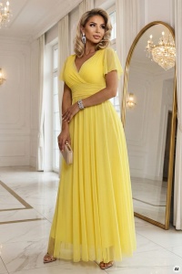 NASTIA Rochie lungă cu decolteu, nod și mâneci scurte - limoncello cu lămâie