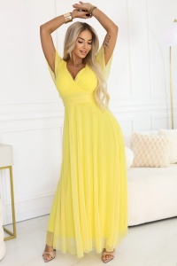 NASTIA Rochie lungă cu decolteu, nod și mâneci scurte - limoncello cu lămâie - Img 4