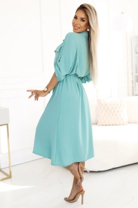 Rochie camasa midi cu nasturi si cravate aurii - menta - Img 2