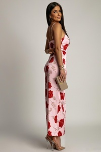 Rochie din satin - Flori roz - Img 2