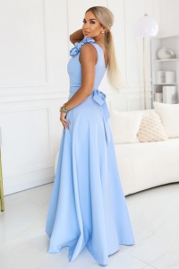 Rochie maxi de seară elegantă cu crestătură și trandafiri - albastru deschis - Img 3