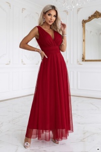 Rochie maxi elegantă cu decolteu petrecut și spatele gol - bordo deschis - Img 4