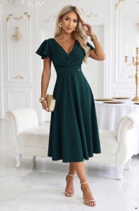 Rochie midi evazată cu decolteu petrecut și mânecă scurtă - verde - Img 4