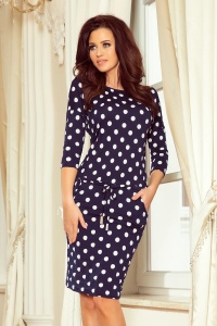 Rochie sport cu legătură și buzunare - ALBASTRU CU BULINE