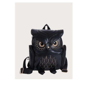 Rucsac model Bufnita cu clapa, material rezistent la apa, dimensiuni 28x21x7 cm, culoarea negru - Img 2