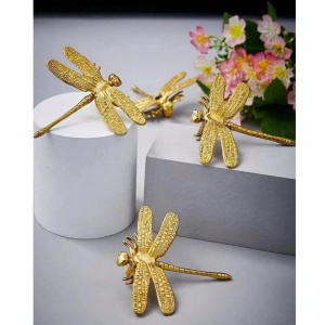 Set 2x Maner pentru dulap sau sertar Dragonfly, design fluture-libelula, 8.2 x 8 cm, auriu