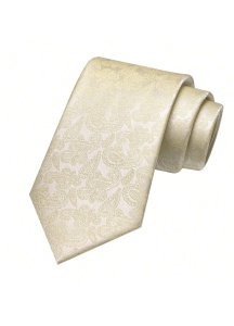 Set cravata barbati 5 piese, model abstract, satin tip matase, cu ac de cravata argintiu, batista, butoni si ac rever, ideal cadou, business si evenimente elegante, bej deschis - Img 3
