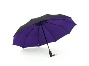 Umbrela telescopica automata rezistenta la vant, cu 10 nervuri, material ultra rezistent, solida, culoarea negru si interior violet - Img 3
