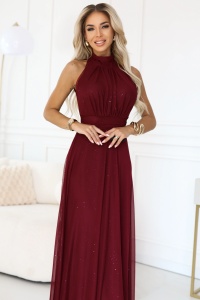 VERONICA Rochie lungă luxoasă cu accent de brocart și o croială elegantă - vișinie - Img 4