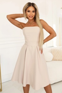 VIVIENNE Rochie midi în cloș tip corset cu curea - bej deschis