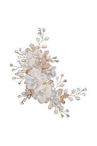 Accesoriu de par potrivit pentru nunta, mireasa, tip pieptene/ac de par in forma de floare, 7x16 cm, culoarea alb