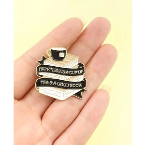 Brosa decorativa tip pin pentru geci si ghiozdane, model Happiness, 3 x 3 cm - Img 3
