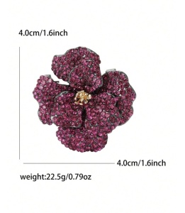 Brosă floare Bujor, The Casius, cristale din sticlă, roșu burgundi, 4x4cm - Img 6