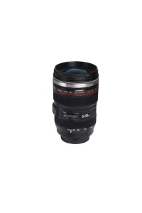 Cana termos in forma de obiectiv camera foto cu capac, interior din otel inoxidabil, potrivita pentru calatorii si camping, 350 ml, dimensiuni 15x8.5x8.5x8.5 cm, culoarea negru, The Casius.®