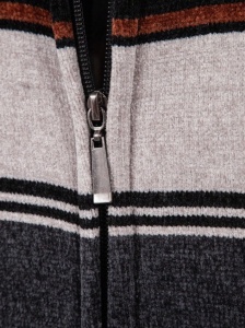 Cardigan pentru barbati captusit, cu fermoar, model in dungi, culoarea negru gri maro - Img 4