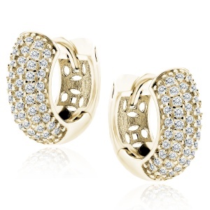 Cercei pentru copii din argint 925 placati cu aur 14K, tip creole cu zirconii albe, 13x5 mm