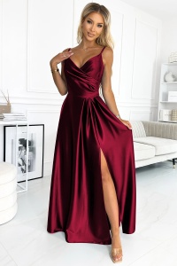 CHIARA rochie lungă maxi elegantă din satin pe umeri - VISINIU