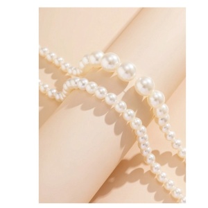 Colier choker cu doua randuri de perle faux, diametru 35+7 cm, culoarea alb - Img 5