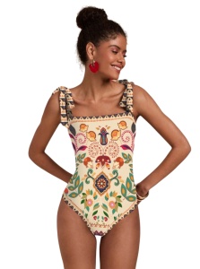 Costum de baie intreg pentru femei, design Chic, culoarea bej