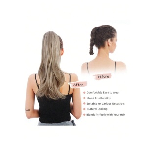 Extensie de par tip coada de cal cu accesoriu de prindere in forma de cleste, lungime 60 cm, culoarea blond - Img 4