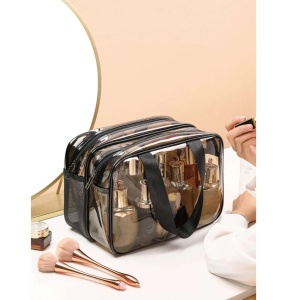 Geanta pentru cosmetice cu doua compartimente de capacitate mare, 30.5 cm, culoarea negru fumuriu transparent - Img 3